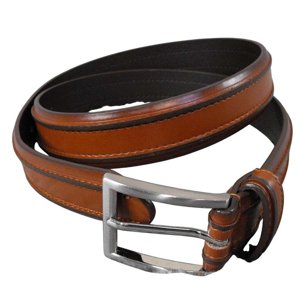 Florsheim 5-2096 Cognac Leather Belt Double Ribbed Sz 34 Classic Dress